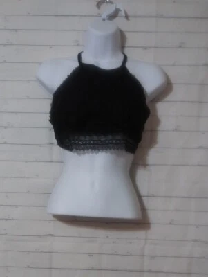 Junior's SO Intimates Solid Black Lace Trimmed Halter Bralette, Size XL - Image 1 of 4