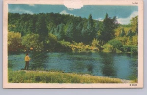 Fishing Scene, Somewhere, USA, Vintage 1955 Postcard - Picture 1 of 2