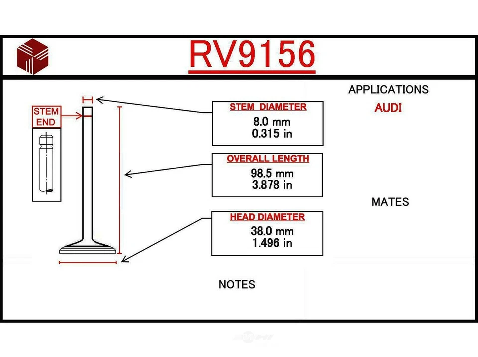 Код впускного клапана двигателя: WK ITM RV9156 подходит для 1980 Audi 5000 2,2 л-L5 - Изображение 1 из 1