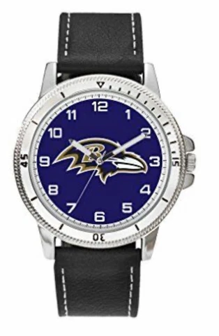Baltimore Ravens Classic Men’s Watch Licensed NFL Black Leather Stainless Steel Cover