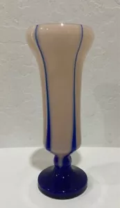 Vintage Czech Kralik Tall 11" Pedestal Vase Opaque w/Cobalt Blue Excellent - Picture 1 of 7