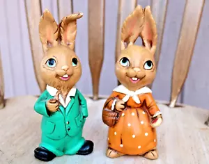 Vintage Mr And Mrs. Bunny Rabbit Family Anthropomorphic Figurines - Picture 1 of 17