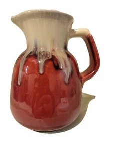 Vintage Mid Century Modern Germany 394 Glaze Drip Pitcher Burgundy Gray Cream  - Picture 1 of 10