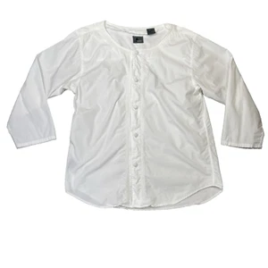 Vintage Liz Claiborne weißes Top Gr. M Baumwolle Knopfleiste Stickerei Hongkong *LESEN* - Bild 1 von 8