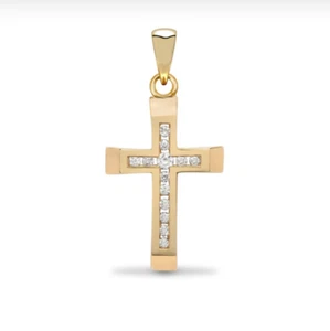 Kreuz 9 kt Gelbgold 23 x 12 mm 0,12 kt Diamant besetzt - Ketten verfügbar (9 x 011) - Bild 1 von 4
