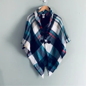 Mixit Pullover Schal Ponch Achselzucken Knöpfe kariert One Size - Bild 1 von 4
