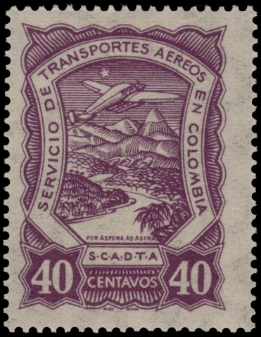 ✔️ COLOMBIA SCADTA 1928 - AIRPLANE OVER RIVER - SC. C43 ** MNH [SCDT43] Cover