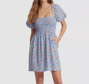 $178 Seafolly Women's Blue Summer Crush Puff-Sleeve Mini Dress Size M - Picture 1 of 5