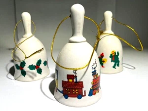White porcelain 3 Bell Christmas Ornaments 3.5" X 2" Vintage Holiday~ Decor - Picture 1 of 4
