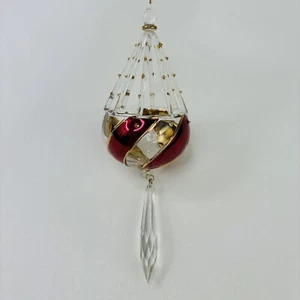 Adorno de vidrio grabado transparente soplado a mano oro rojo con prisma Navidad - Imagen 1 de 5