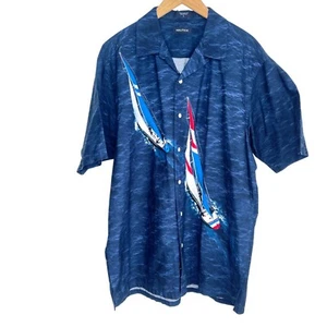 Vintage 80s Nautica Short Sleeve Shirt Saililng Racing Camp Button Up Hong Kong L - Bild 1 von 8