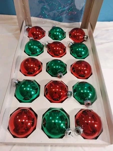 Vintage Holiday Time USA Weihnachten Glas Ornamente Set 15 verpackt rot und grün - Bild 1 von 5