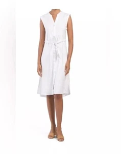 Tahari Damen Kleid weiß Leinenmischung Größe 4 Midi ärmellos - Bild 1 von 12