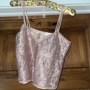 Vtg Victoria’s Secret Lace Pink Satin Top Gold Label Festival Straps Small Crop - Picture 1 of 6