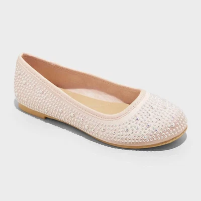 Kids' Lisa Embellished Pearl Ballet Flats – Cat & Jack Blush Pink Size 3 (NWT) - Image 1 of 4