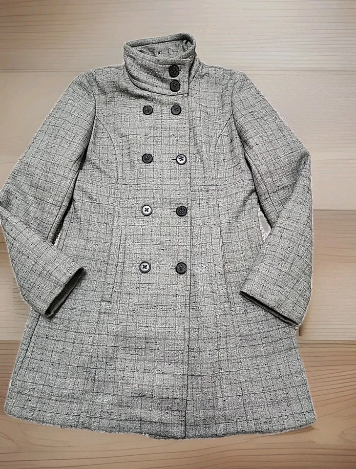 Abrigo LOLE Tweed Doble Pecho M Gris Púrpura Forrado a Cuadros Bolsillos Forrado en Vellón  Foto 1 de 4