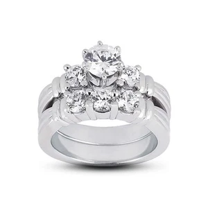 Passendes Braut-Set 2,11 kt D-SI1 runde natürliche Diamanten 14 kt Vintage-Stil - Bild 1 von 3