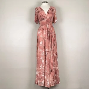 Vestido Báltico Born Mujer L Verónica Terciopelo Floral Burnout Romántico Abertura Lateral Maxi - Imagen 1 de 11