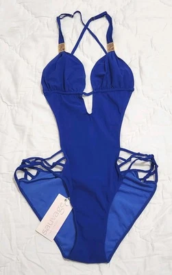 Sexy Traje de Baño Sauvage Spider de Una Pieza para Mujer Grande Azul Lycra de Nailon Italiano Foto 1 de 4