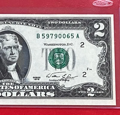 1976 $2 TWO DOLLAR BILL ( New York B) Uncirculated - Image 1 of 3