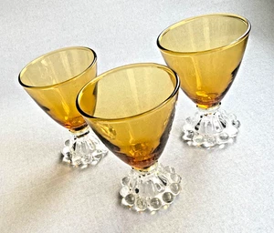 VINTAGE LOT 3 ANCHOR HOCKING DESERT GOLD AMBER BOOPIE BUBBLE STEM GLASSES 3 7/8” - Picture 1 of 5