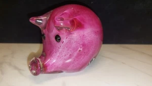 Escultura de cerdo rosa soplado a mano de vidrio artístico vintage estatuilla pisapapeles - Imagen 1 de 7