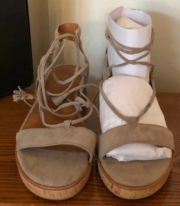 NEW Frye Gladiator Sandals 8M 8 Ash Suede Leather Lace Up Cork Heel Miranda NIB - Picture 1 of 3