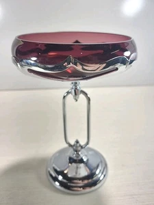 Vintage Farber Bros New York Art Deco Chrom Kompott Amethyst Glas Schale 8" T - Bild 1 von 7