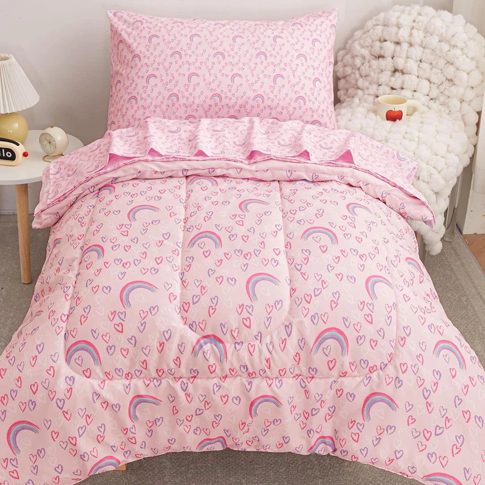 Juegos de edredón Rainbow Heart para niños pequeños, lindo juego de ropa de cama para niñas pequeñas, micro suave Foto 1 de 4