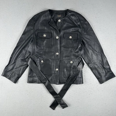 Chaqueta Maje Paris Mujer’s 36 Negro Corderos Cuero Utilitario Moto Cinturón  Foto 1 de 4