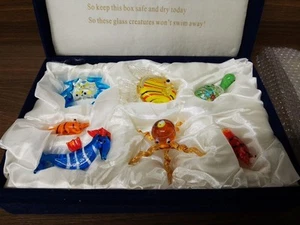Set Of Seven Murano Glass Sea Creatures With Case - Picture 1 of 6