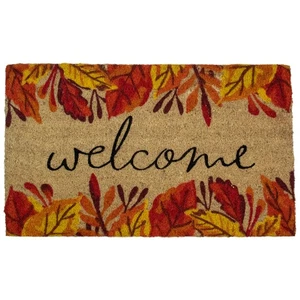 Leafy Fall Harvest Rectangular "Welcome" Doormat 18" x 30" - Picture 1 of 5