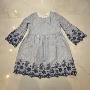 GAP Kids Blue White Striped Embroidered Dress Girls Size S Bell Sleeve Boho - Picture 1 of 8