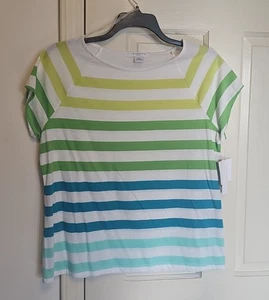 T-shirt donna Liz Claiborne Petite taglia PXL a righe manica corta nuova con etichetta - Foto 1 di 11