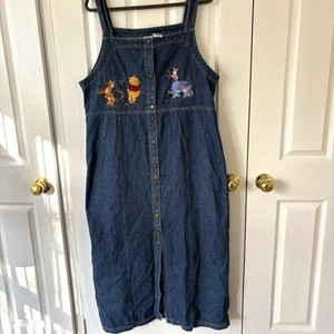 Vintage 90s Disney Catalog Winnie The Pooh Women’s Denim Midi Dress Size XL - Picture 1 of 8