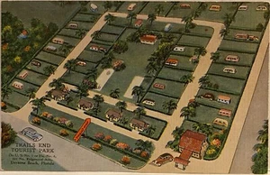 Daytona Beach FL Trails End Tourist Trailer Park Aerial View Linen Postcard  - Picture 1 of 2