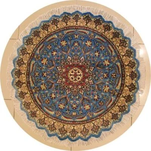 Rugstc 4x4 Pak Persiann Blue Area Rug, Hand-Knotted,Floral with Silk/Wool Pile - Picture 1 of 5