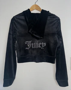 NEW! NWT JUICY COUTURE OG Big Bling Velour Hoodie Black Liquorice Size S - Picture 1 of 4