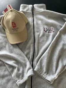 USA Beijing Olympic Fleece Jacket And Hat Gray Full Zip USA Made Mens Large - Picture 1 of 10