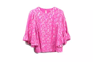 Lilly Pulitzer Francis Oberteil Volantärmel Bluse Damen Seidenshirt XXS rosa gold - Bild 1 von 9