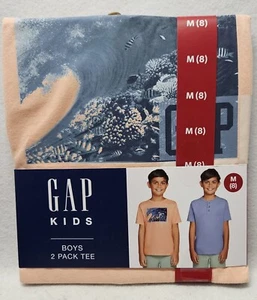 Gap Kids Boys 2 Pack Tee, Peach Surf Henley, Size M(8)/New - Picture 1 of 7