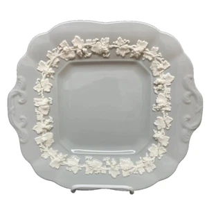 VTG 10.5" x 9" Rare Square Handled Cake Plate Cream Color on Grey by WEDGWOOD - Picture 1 of 18
