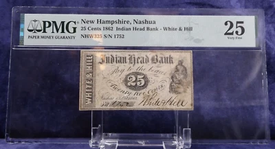 1862 25c Fractional Currency PMG25 - Indian Head Bank Nashua New Hampshire - Image 1 of 4