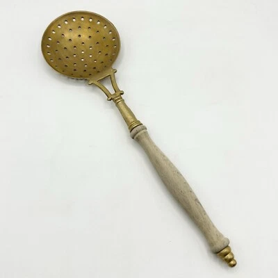 Vintage Metal Skimmer Slotted Spoon Ladle Utensil Wood Handle - Image 1 of 4