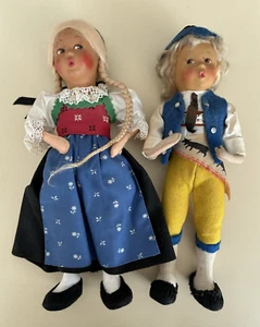 2 Vintage Baitz Whistling Tirol Girl and Boy Traditional Dolls Austria 23cm - Picture 1 of 12