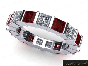 2.75Ct Princess Ruby Diamond Bar Set Wedding Eternity Band Ring 18k AAAA F VS2 - Picture 1 of 3