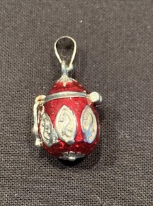 Gebetskasten Anhänger Medaillon Rot Emaille Ei Silberfarben Religiös Schmuck Neu - Bild 1 von 7