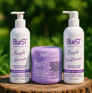 Purple Shampoo, Conditioner and Hair Mask Set, 17.3 Fl Oz, for Blonde Platinum G - Picture 1 of 8