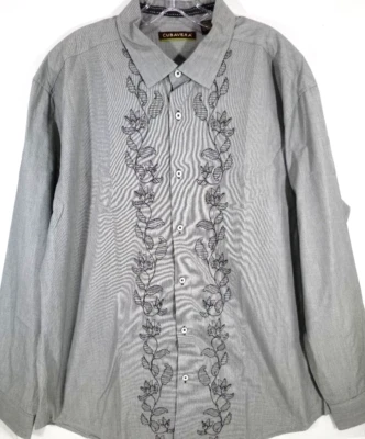 Cubavera-Mens 长袖纽扣衬衫-2XL XXL-灰色-刺绣-休闲 — 第 1/4 张图片