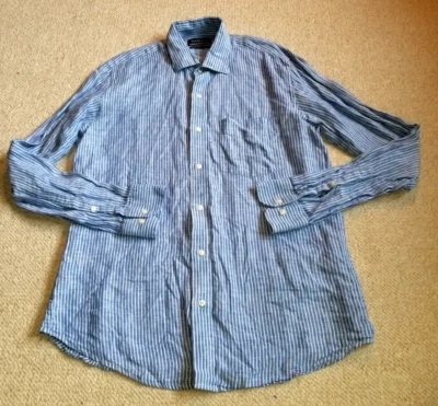 Camisa Hombre-VAN HEUSEN-World Wear-Azul Rayas 100% Lino Irlandés ls-39/15 Foto 1 de 4